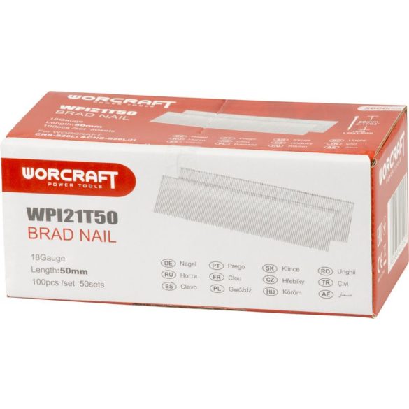 Tűzőgép szeg, Worcraft, T típus, 50 mm, horganyzott acél, CNS-S20LiH kompatibilis, 5000 db
