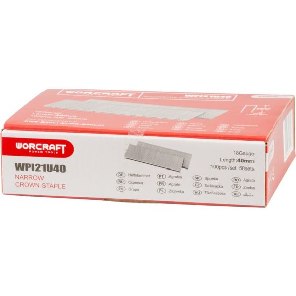 Tűzőgép kapocs, Worcraft, U típus, 40 mm, horganyzott acél, CNS-S20LiH kompatibilis, 5000 db