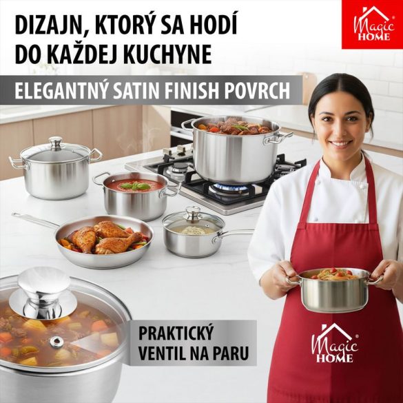 Nyeles lábas, MagicHome Chloe, 18 cm, 2 l, ezüst, üvegfedővel, 304 rozsdamentes acél, háromrétegű alj, indukciós kompatibilis, mosogatógépben mosható