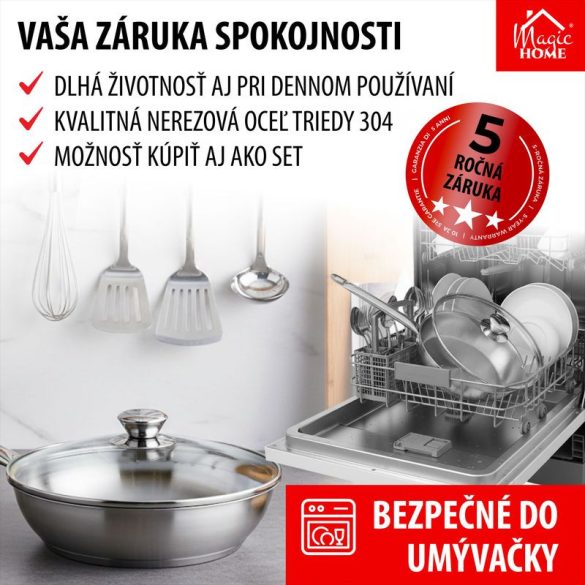 Nyeles lábas, MagicHome Chloe, 20 cm, 1,5 l, ezüst, üvegfedővel, 304 rozsdamentes acél, háromrétegű alj, indukciós kompatibilis, mosogatógépben mosható