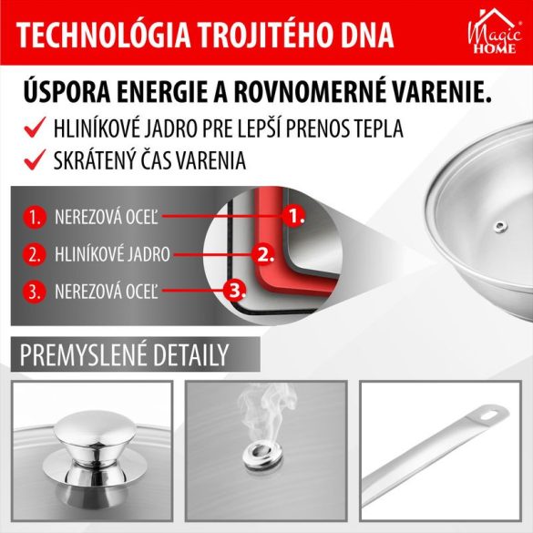 Nyeles lábas, MagicHome Chloe, 20 cm, 1,5 l, ezüst, üvegfedővel, 304 rozsdamentes acél, háromrétegű alj, indukciós kompatibilis, mosogatógépben mosható