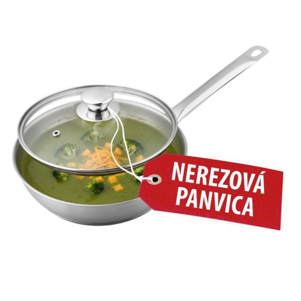 Nyeles lábas, MagicHome Chloe, 24 cm, 2,5 l, ezüst, üvegfedővel, 304 rozsdamentes acél, háromrétegű alj, indukciós kompatibilis, mosogatógépben mosható