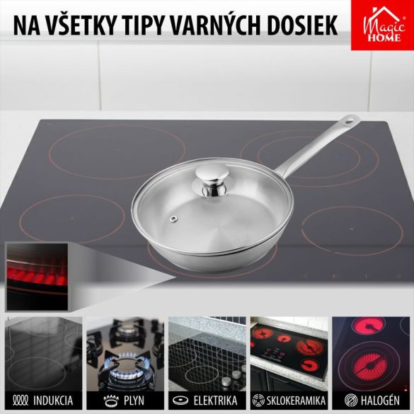 Nyeles lábas, MagicHome Chloe, 24 cm, 2,5 l, ezüst, üvegfedővel, 304 rozsdamentes acél, háromrétegű alj, indukciós kompatibilis, mosogatógépben mosható
