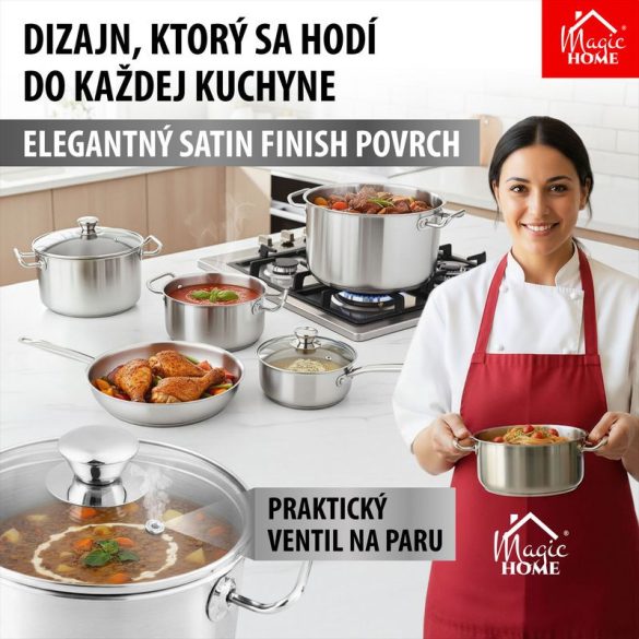 Lábas, MagicHome Chloe, 16 cm, 1,5 l, ezüst, üvegfedővel, 304 rozsdamentes acél, háromrétegű alj, minden főzőlapra, mosogatógépben mosható