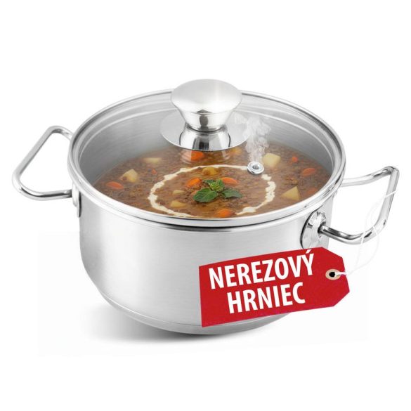 Lábas, MagicHome Chloe, 20 cm, 3 l, ezüst, üvegfedővel, 304 rozsdamentes acél, háromrétegű alj, minden főzőlapra, mosogatógépben mosható