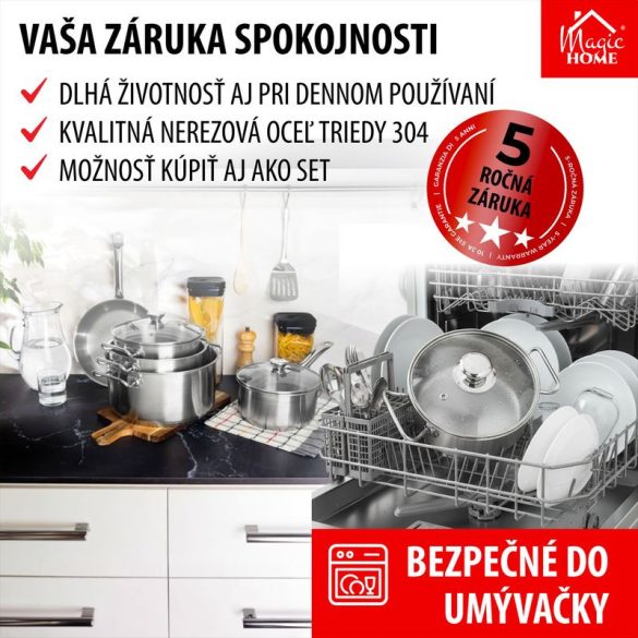 Lábas, MagicHome Chloe, 20 cm, 3 l, ezüst, üvegfedővel, 304 rozsdamentes acél, háromrétegű alj, minden főzőlapra, mosogatógépben mosható