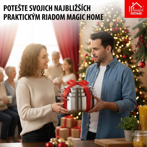 Lábas, MagicHome Chloe, 20 cm, 3 l, ezüst, üvegfedővel, 304 rozsdamentes acél, háromrétegű alj, minden főzőlapra, mosogatógépben mosható