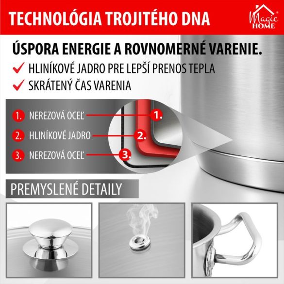 Lábas, MagicHome Chloe, 22 cm, 4 l, ezüst, üvegfedővel, 304 rozsdamentes acél, háromrétegű alj, minden főzőlapra, mosogatógépben mosható