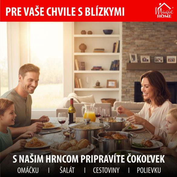 Lábas, MagicHome Chloe, 22 cm, 4 l, ezüst, üvegfedővel, 304 rozsdamentes acél, háromrétegű alj, minden főzőlapra, mosogatógépben mosható