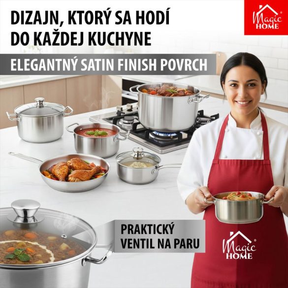 Lábas, MagicHome Chloe, 24 cm, 5,5 l, ezüst, üvegfedővel, 304 rozsdamentes acél, háromrétegű alj, minden főzőlapra, mosogatógépben mosható