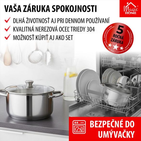 Lábas, MagicHome Chloe, 26 cm, 6,6 l, ezüst, üvegfedővel, 304 rozsdamentes acél, háromrétegű alj, minden főzőlapra, mosogatógépben mosható