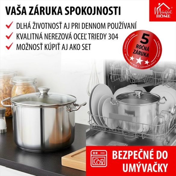 Lábas, MagicHome Chloe, 26 cm, 10 l, ezüst, üvegfedővel, 304 rozsdamentes acél, háromrétegű alj, minden főzőlapra, mosogatógépben mosható