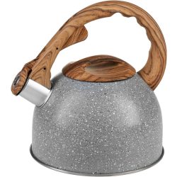   Teáskanna, MagicHome, 2500 ml, szürke, sípoló, rozsdamentes acél, fahatású fogantyú, indukciós kompatibilis