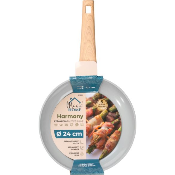 Serpenyő, MagicHome Harmony, 24 cm, világosszürke, indukciós alj, fa hatású kivitel, kerámia bevonat, minden tűzhelyhez, könnyen tisztítható