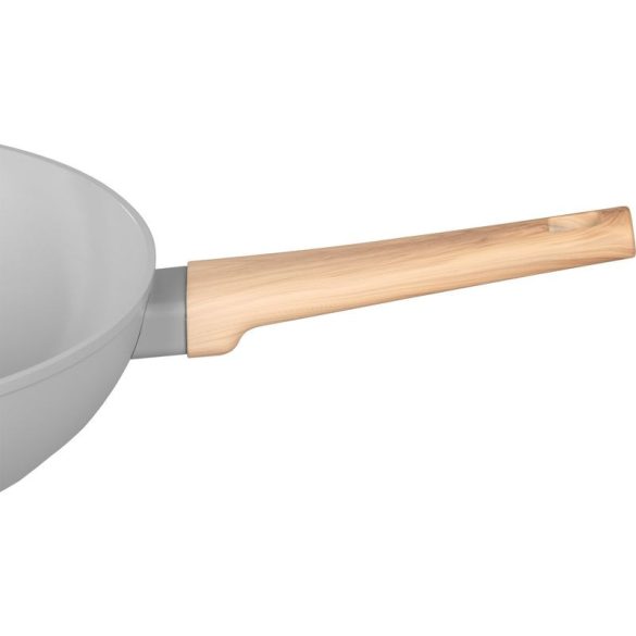 Wok serpenyő, MagicHome Harmony, 28 cm, világosszürke, kerámiabevonat, tapadásmentes, indukciós alj, ergonomikus fa hatású nyél, hőálló, könnyen tisztítható