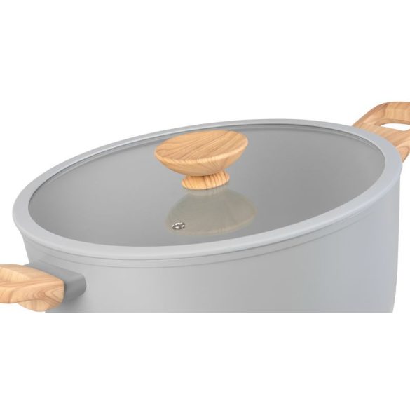 Lábas, MagicHome, Harmony, 28 cm, 5,9 l, világosszürke, üvegfedővel, tapadásmentes, kerámia bevonat, indukciós, mosogatógépben mosható