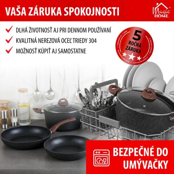 Edénykészlet, MagicHome Black Marble Line, fekete, 13 db, márvány, tapadásmentes bevonat, üvegfedőkkel, indukciós tűzhelyhez, ergonomikus fogantyúk