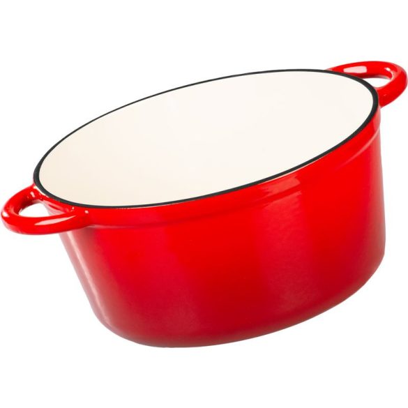 Lábas, MagicHome Castora Line, 24 cm, 4,0 l, piros, fedővel, zománcozott öntöttvas, sütőben használható, indukciós kompatibilis
