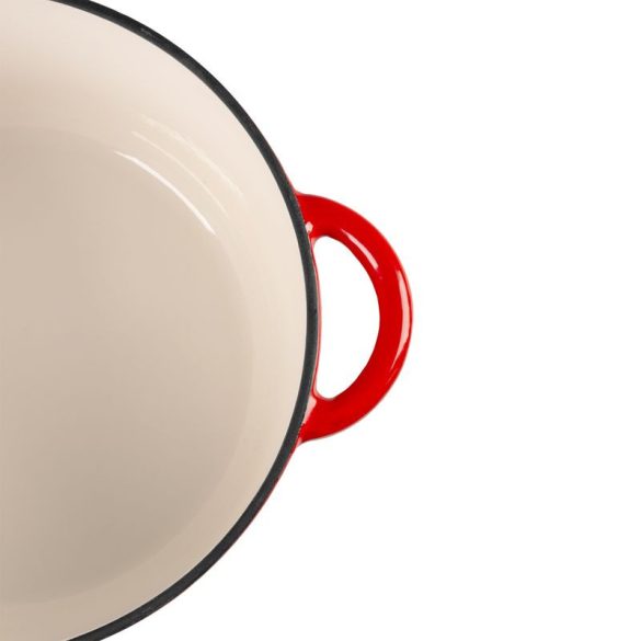 Lábas, MagicHome Castora Line, 24 cm, 4,0 l, piros, fedővel, zománcozott öntöttvas, sütőben használható, indukciós kompatibilis