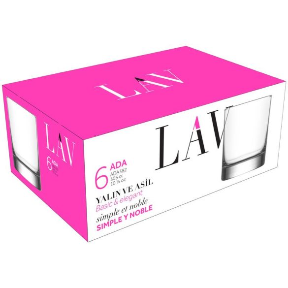 Whiskys pohár készlet, LAV Ada, 320 ml, 6 db, 7,9 × 9,3 cm, átlátszó, üveg, whiskyhez, alkoholos italokhoz