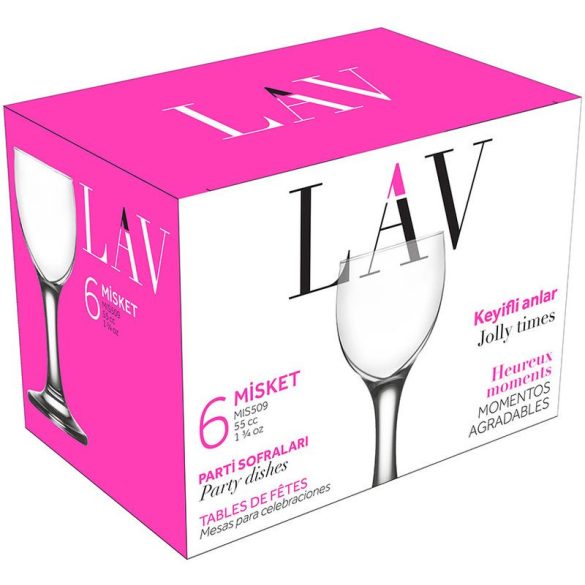 Likőrös pohár készlet, LAV Misket, 55 ml, 6 db, 4,6 x 11,2 cm, átlátszó, üveg, talpas, mosogatógépben mosható