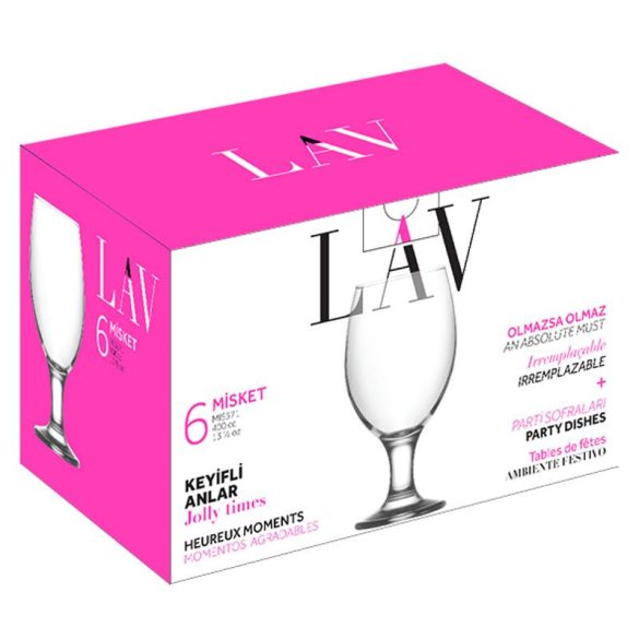 Söröspohár készlet, LAV Misket, 400 ml, 6 db, 6,9 × 16 cm, átlátszó, üveg, elegáns kivitel, stabil talp