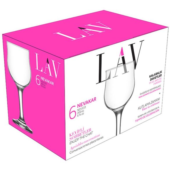 Borospohár készlet, LAV Nevakar, 200 ml, 6 db, 6,6 x 15,5 cm, átlátszó, üveg, vastag száras, elegáns dizájn