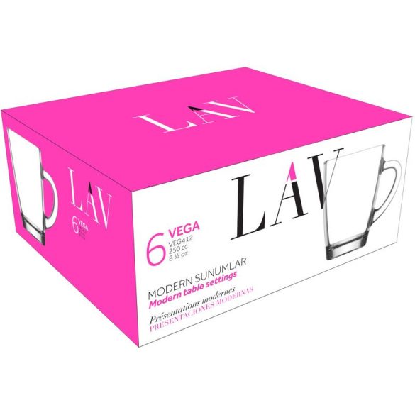 Bögre készlet, LAV Vega, 250 ml, 6 db, 7,6 x 10 cm, átlátszó, üveg, kávéhoz és teához, otthonra és vendéglátásba