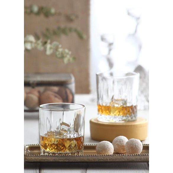 Whiskys pohár készlet, LAV Odin, 330 ml, 6 db, 8,4 × 9,1 cm, átlátszó, üveg, szilárd talp, ergonomikus forma