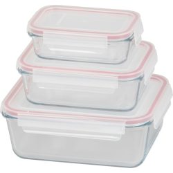   Tárolódoboz szett, MagicHome, átlátszó, 3 db, 400/900/1900 ml, téglalap alakú, fedéllel, hermetikusan záródó, mosogatógépben mosható