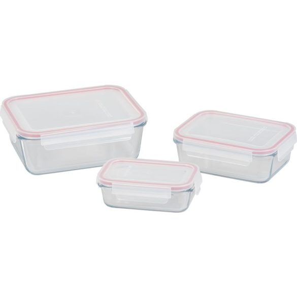 Tárolódoboz szett, MagicHome, átlátszó, 3 db, 400/900/1900 ml, téglalap alakú, fedéllel, hermetikusan záródó, mosogatógépben mosható