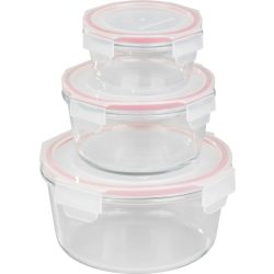   Tárolódoboz szett, MagicHome, átlátszó, 3 db, 370/800/1500 ml, kerek, fedéllel, boroszilikát üveg, mosogatógépben mosható, mikró- és sütőálló