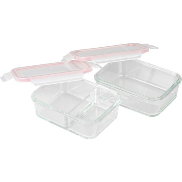 Tárolódoboz szett, MagicHome, átlátszó, 2 db, 900 ml, téglalap alakú, termobotáskával, hőszigetelt, élelmiszerbiztos műanyag