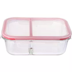   Tárolódoboz, MagicHome, átlátszó, 1,5 l, 22,5 x 17 x 7,5 cm, rekeszes, szilikon tömítés, üveg tál, műanyag fedél