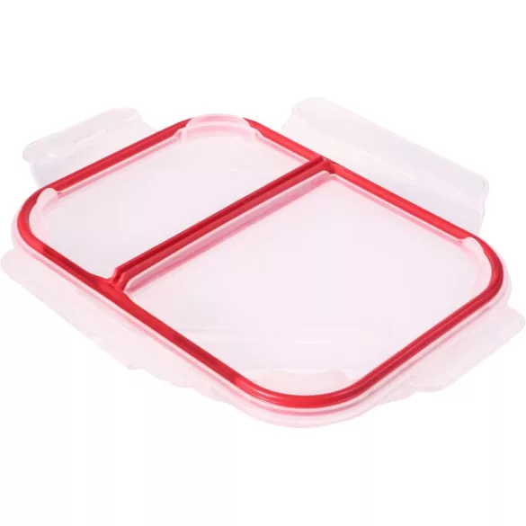 Tárolódoboz, MagicHome, átlátszó, 1,5 l, 22,5 x 17 x 7,5 cm, rekeszes, szilikon tömítés, üveg tál, műanyag fedél