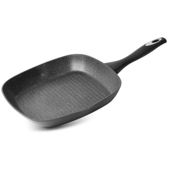 Grill serpenyő, MagicHome Black Line, 28 cm, fekete, márványbevonat, tapadásmentes, indukciós, szilikon bevonatú fogantyú