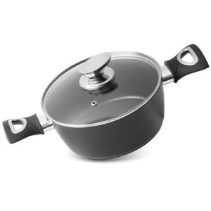 Lábas, MagicHome Black Line, 20 cm, 2,1 l, fekete, márványbevonat, tapadásmentes, indukciós alj, fedővel