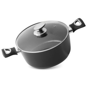 Lábas, MagicHome Black Line, 24 cm, 4 l, fekete, márványbevonat, tapadásmentes, indukciós alj, fedővel