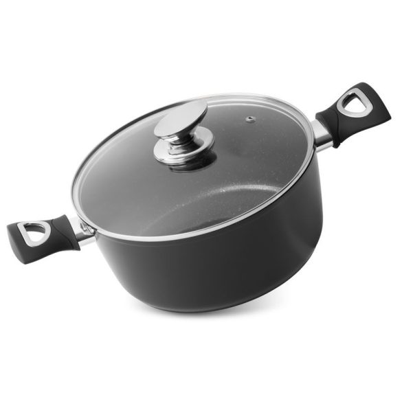 Lábas, MagicHome Black Line, 24 cm, 4 l, fekete, márványbevonat, tapadásmentes, indukciós alj, fedővel