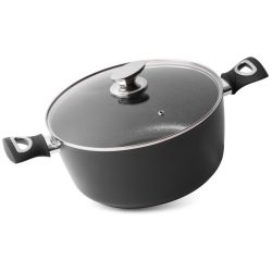   Lábas, MagicHome Black Line, 28 cm, 5,9 l, fekete, márványbevonat, tapadásmentes, indukciós alj, fedővel