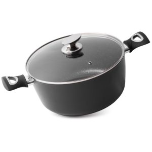 Lábas, MagicHome Black Line, 28 cm, 5,9 l, fekete, márványbevonat, tapadásmentes, indukciós alj, fedővel