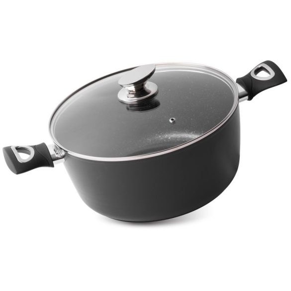 Lábas, MagicHome Black Line, 28 cm, 5,9 l, fekete, márványbevonat, tapadásmentes, indukciós alj, fedővel