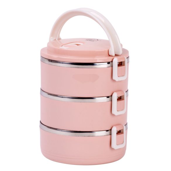 Tárolódoboz szett, MagicHome LB933, rózsaszín, 3 db, 1500 ml (3 x 500 ml), 200 x 150 x 62 mm, kerek, rozsdamentes acél betéttel, gumitömítéssel, légtelenítő szeleppel, hőtartó