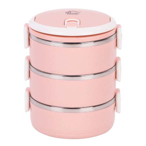 Tárolódoboz szett, MagicHome LB933, rózsaszín, 3 db, 1500 ml (3 x 500 ml), 200 x 150 x 62 mm, kerek, rozsdamentes acél betéttel, gumitömítéssel, légtelenítő szeleppel, hőtartó