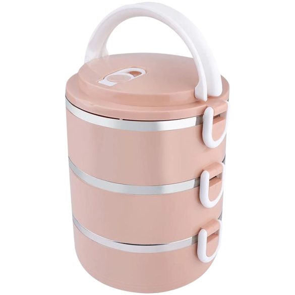 Tárolódoboz szett, MagicHome LB933, rózsaszín, 3 db, 1500 ml (3 x 500 ml), 200 x 150 x 62 mm, kerek, rozsdamentes acél betéttel, gumitömítéssel, légtelenítő szeleppel, hőtartó