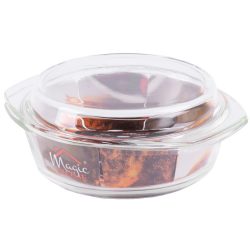   Sütőtál, MagicHome, 1500 ml + 640 ml, átlátszó, 24 × 20,6 × 9,7 cm, kerek, edzett boroszilikát üveg, hőálló -40 – +400 °C, mosogatógépben mosható