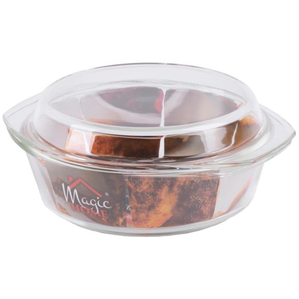 Sütőtál, MagicHome, 2500 ml + 1200 ml, átlátszó, 29 × 25 × 10,4 cm, kerek, edzett boroszilikát üveg, hőálló -40 – +400 °C, mosogatógépben mosható