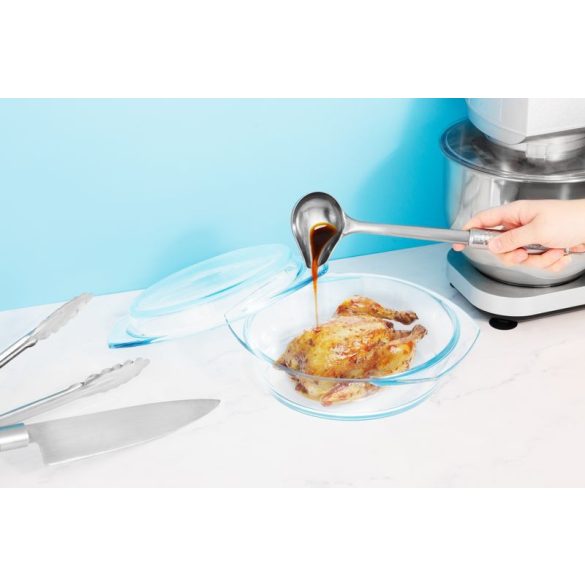Sütőtál, MagicHome, 2500 ml + 1200 ml, átlátszó, 29 × 25 × 10,4 cm, kerek, edzett boroszilikát üveg, hőálló -40 – +400 °C, mosogatógépben mosható