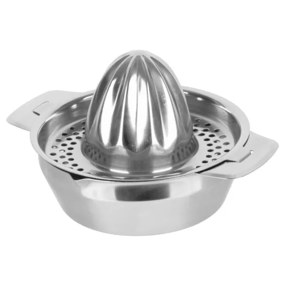 Gyümölcsfacsaró, MagicHome, citromhoz, 13 cm, rozsdamentes acél, magfogó szűrővel, alsó edénnyel