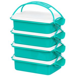 Tárolódoboz szett, MagicHome CS336, türkiz, 4 db, 4000 ml (4 x 1000 ml), 243 x 146 x 295 mm, téglalap alakú, PP/PE műanyag, mosogatógépben mosható, fagyasztható